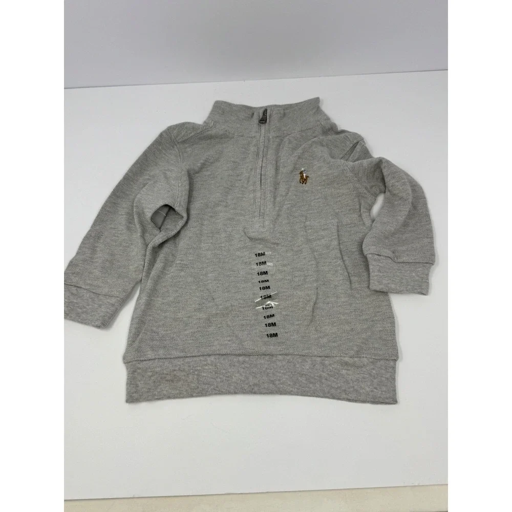 NWT Ralph Lauren Baby Size 18 Month Gray Quarter Zip Pullover Sweatshirt Top M8